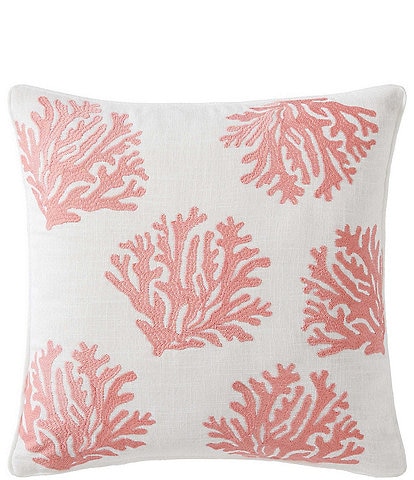 Tommy Bahama Coral Island Embroidery Textured Square Throw Pillow