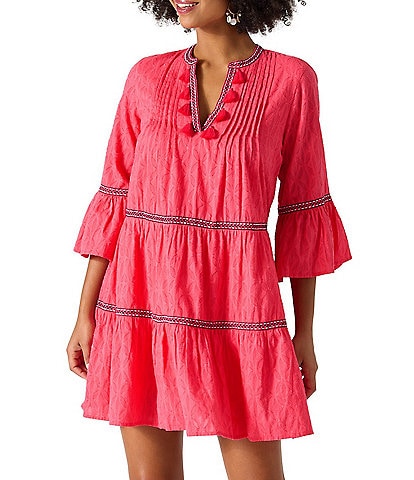 Tommy Bahama Cotton Clip Embroidered Tier Swim Cover Up Dress