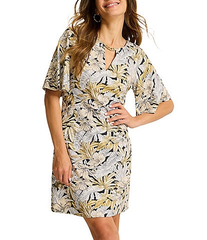 Tommy Bahama women’s gold dress with shoes size large palm print outlet new