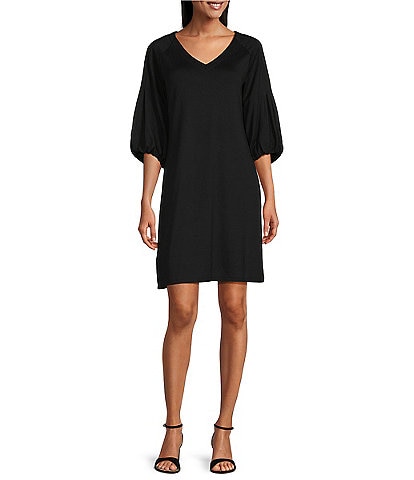 Tommy Bahama Darcy Ponte Knit V-Neck 3/4 Bishop Sleeve A-Line Dress