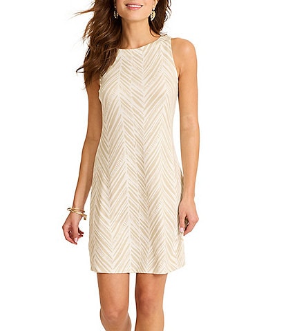Tommy Bahama Darcy Seaside Sketch Ponte Boat Neck Sleeveless Sheath Dress