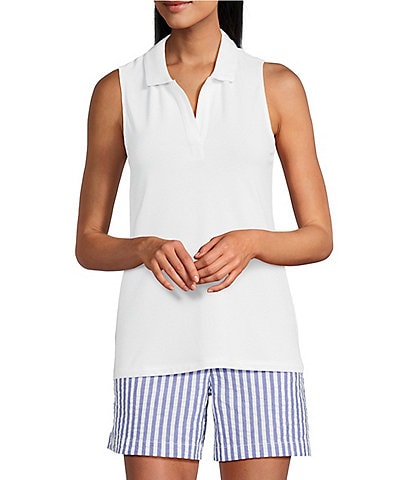 Tommy Bahama Delray Collared Split Neck Sleeveless Pique Polo Top