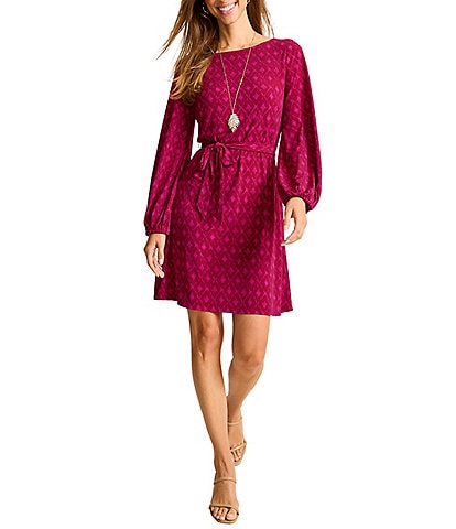 Tommy Bahama Diamond Cay Carmela Boat Neck Long Balloon Sleeve Knee Length Dress