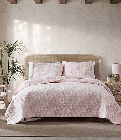 Tommy Bahama Distressed Water Leaves Rose Reversible Quilt Mini Set