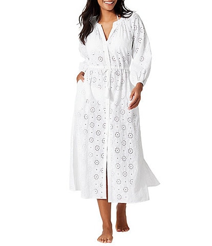 Tommy Bahama Eyelet Texture Split V-Neck Button Front Duster Swim Cover-Up