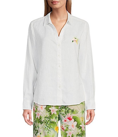 Tommy Bahama Flora Riviera Long Sleeve Notch Collar Button Front Blouse