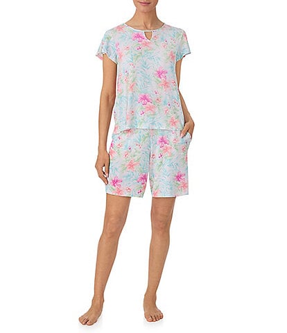 Tommy Bahama Floral Print Short Sleeve Round Neck Knit Shorty Pajama Set