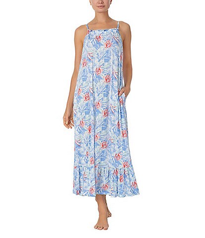Tommy Bahama Floral Print Sleeveless Square Neck Knit Nightgown