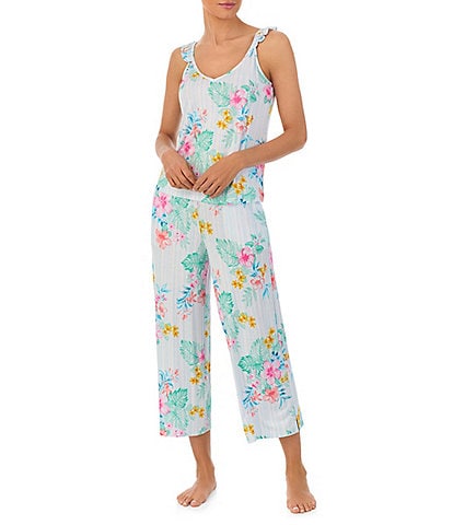 Tommy Bahama Floral Print Sleeveless V Neck Knit Cropped Pajama Set