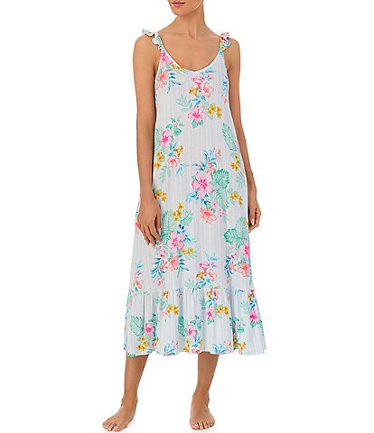 Tommy Bahama Floral Print Sleeveless V-Neck Knit Maxi Sleep Dress