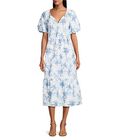 Tommy Bahama Fortuna Fronds Cotton Poplin Midi Dress