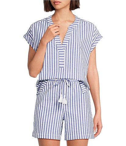 Tommy Bahama Frond Harbor Seersucker Short Sleeve Coordinating Top
