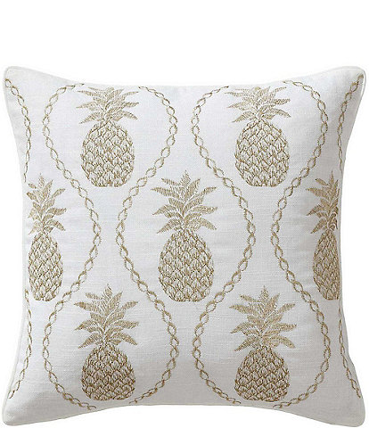 Tommy Bahama Golden Pineapples Embroidered Felt Square Throw Pillow
