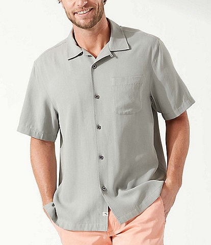 Tommy Bahama Hawaiian Herringbone Silk Short Sleeve Woven Camp Shirt