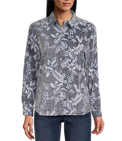 Tommy Bahama High Tide Floral Corduroy Button Down Point Collar Long Sleeve Shirt