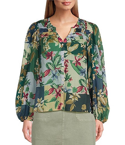 Tommy Bahama Hightide Floral Woven V-Neck Long Sleeve Blouse