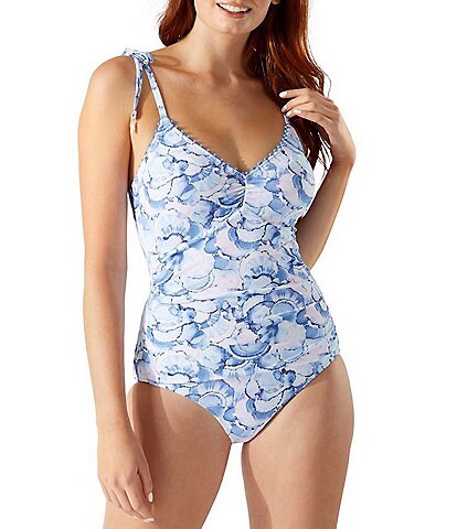 Tommy Bahama Island Cays Abalone Printed V-Neck One Piece Swimsuit
