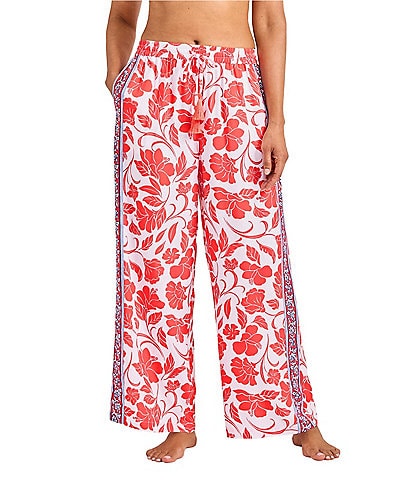 Tommy Bahama Island Cays Fiori Border Floral Pull-On Pants Swim Cover-Up