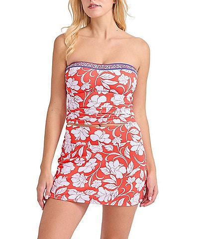 Tommy Bahama Island Cays Fiori Strapless Neck Tummy Control Bandini Swim Top & High Waist Swim Skort