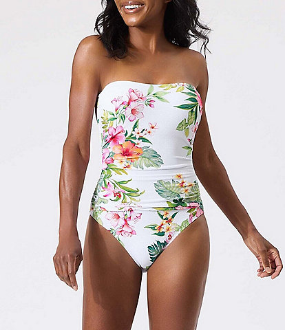Tommy Bahama Island Cays Floral Print Bandeau Tummy Control One Piece Swimsuit