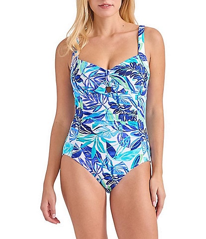 Tommy Bahama Island Cays Marina Tie Front Tummy Control One Piece Swimsuit
