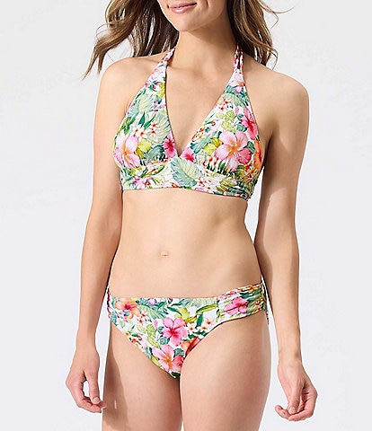 Tommy Bahama Island Cays Reversible Floral Print Halter Swim Top & Shirred Tab Side Hipster Swim Bottom