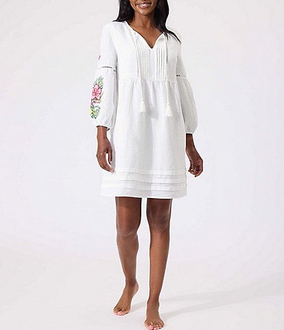 Tommy Bahama Island Cays St. Lucia Floral Embroidery Split V-Neck Swim Cover-Up Dress