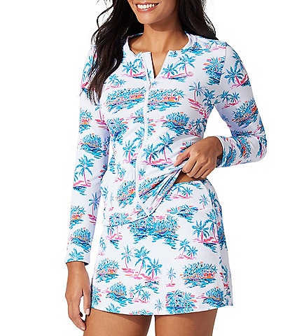 Tommy Bahama Island Cays Tropical Oasis Printed Crew Neck Front Zip Rashguard Swim Cover-Up