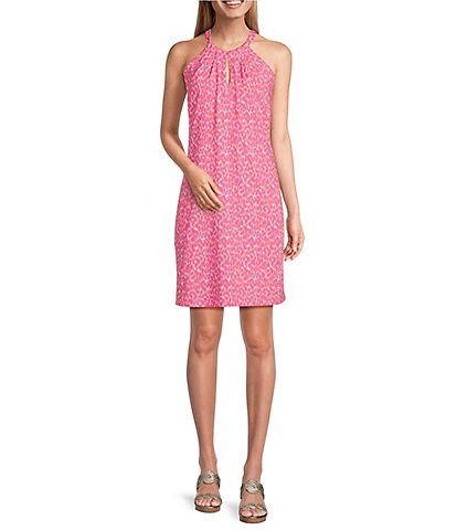 Tommy Bahama IslandZone® Aubrey Chic Cheetah Print Jersey Knit Halter Neck Sleeveless Pocketed A-Line Dress