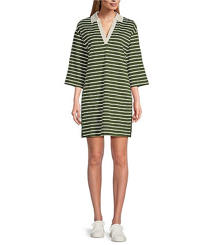 Tommy Bahama Jovanna Stripe Print 3/4 Sleeve Shirt Dress