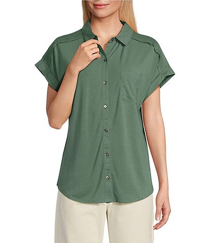 Tommy Bahama Kauai Hybrid Solid Stretch Jersey Camp Collar Short Sleeve Button Front Shirt