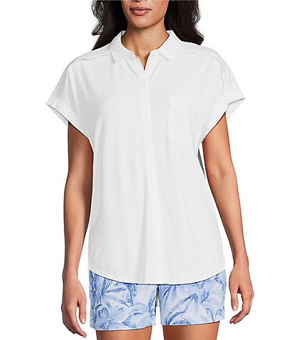 Tommy Bahama Kauai Hybrid Solid Stretch Jersey Camp Collar Short Sleeve Button Front Shirt
