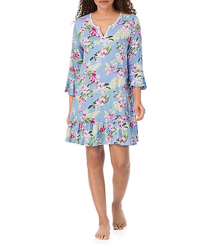 Buy ANGLINA Women's Full Sleeve Floral Printed Sinker Cotton Nighty/Maxi/Nightwear/Nightgown/Gown  WSR-15 (Color : Blue, Size : XL) at