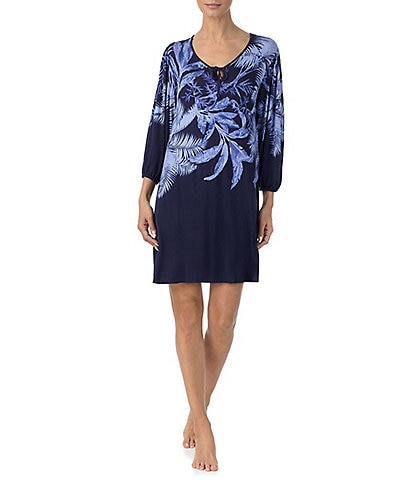 Tommy Bahama Knit Palm Print 3/4 Sleeve V-Neck Nightshirt