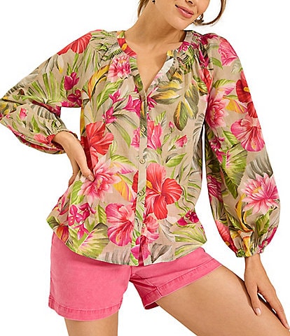 Tommy Bahama La Botanica Peasant Split V-Neck Button-Front Top