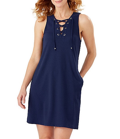 Tommy Bahama V-Neck Lace-Up Spa Dress Swim Cover-Up