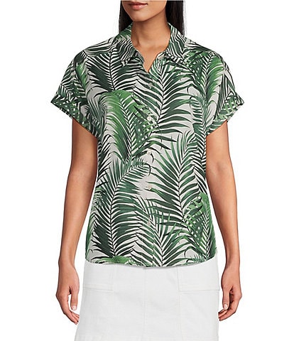 Tommy Bahama Leaf Of Lux Silk Collared Short Sleeves Button Front Camp Shirt