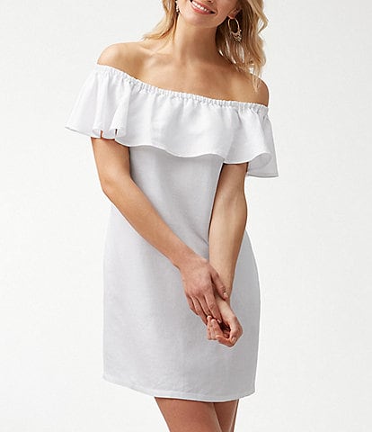 Tommy Bahama Dyed Linen Off-the-Shoulder Swim Cover Up Dress