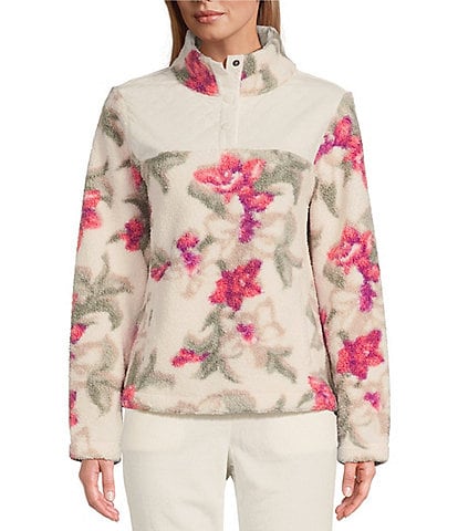 Tommy Bahama Long Sleeve Floral Sherpa Quarter Snap Pullover Jacket