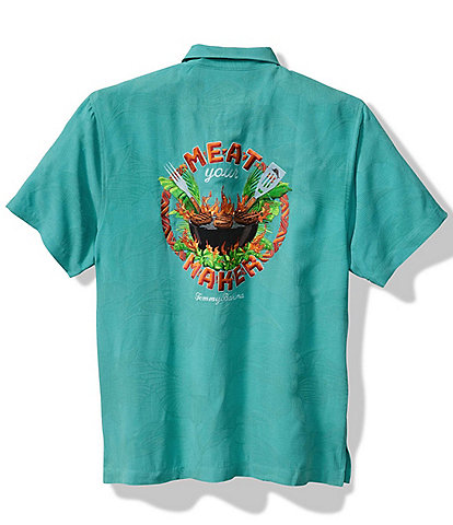 Tommy Bahama Meat Your Maker Short Sleeve Woven Embroidered Camp Shirt