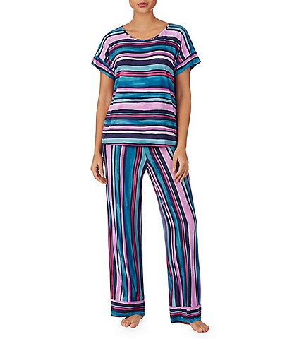Tommy Bahama Multi-Colored Stripe Round Neck Short Sleeve Jersey Knit Pajama Set