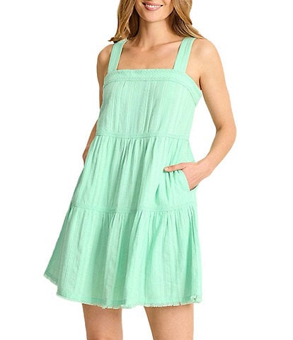 Tommy Bahama Mykonos Gauze Square Neck Ruffle Tiered Sundress Swim Cover-Up
