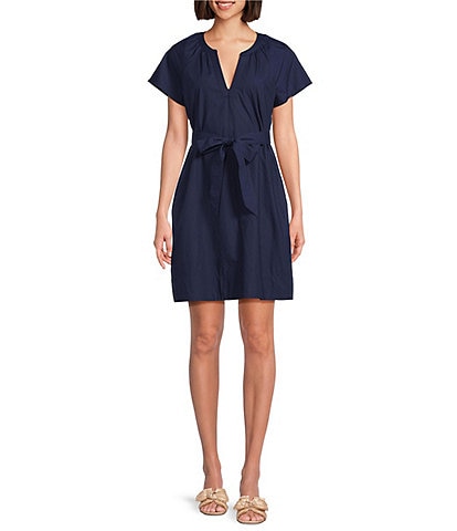 Tommy Bahama Oceana Cotton Poplin Short Sleeve Tie Waist Dress