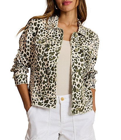 Tommy Bahama Pacific Leopard Print Point Collar Long Sleeve Button Front Jacket