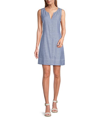 Tommy Bahama Palm-A-Dora Linen Blend Twill Split Neck Sheath Dress