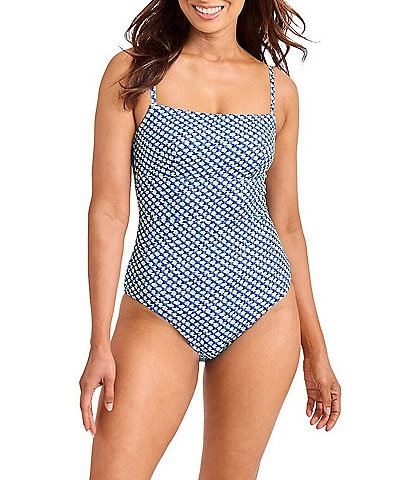 Tommy Bahama Palm Modern Mosaic Square Neck Tank One Piece Swimsuit