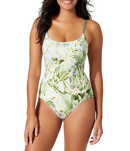 Tommy Bahama Paradise Fronds Reversible Square Neck Maillot One Piece Swimsuit