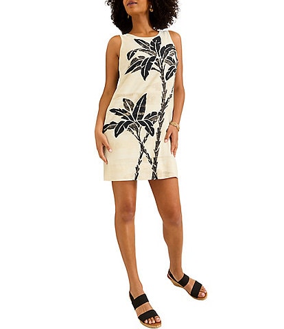 Tommy Bahama Peninsula Palms Tropical Printed Crew Neck Sleeveless Shift Dress