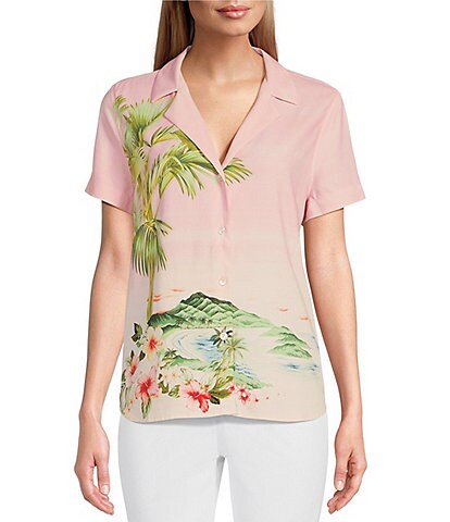 Tommy Bahama Perfect Paradise Talulla Woven Notch Collar Short Sleeve High-Low Hem Button Front Shirt