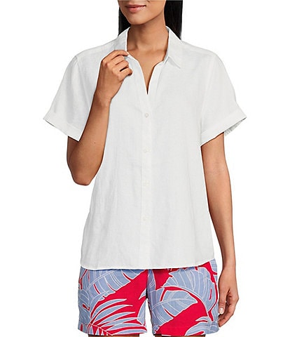 Tommy Bahama Point Collar Short Sleeve Button Front Top